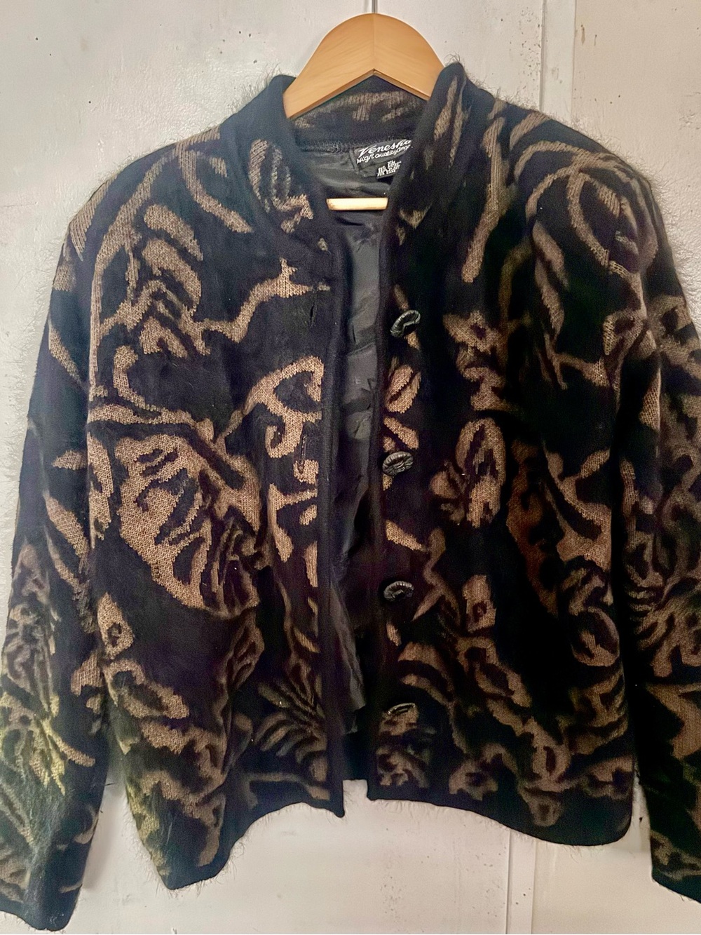 Women's Black and Brown Patterned Teddy Jacket